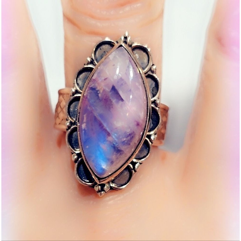 Custom Made Rainbow Moonstone Solid Sterling Gemstone Ring-